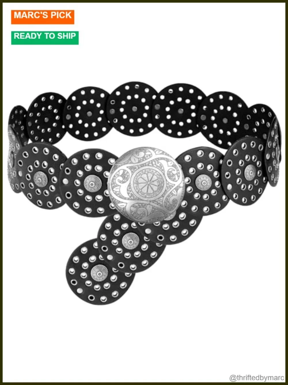 PU Leather Hollow Out Wide Disc Belt with Alloy Buckle